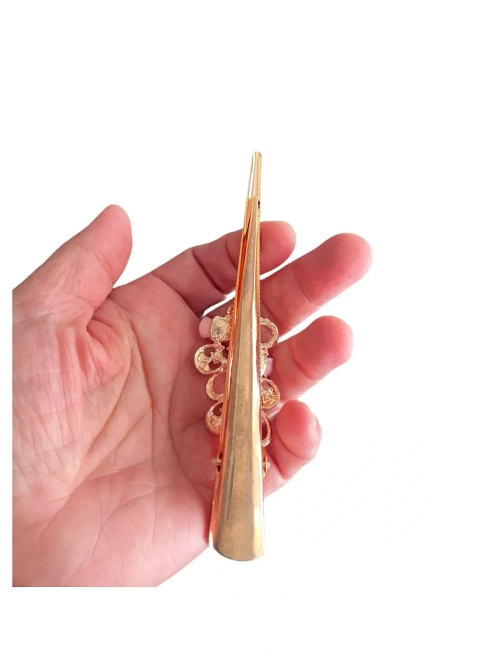 Gold Hair Stick Clip with Coral Pink Blue Gem Accents FINAL PRICE DROP